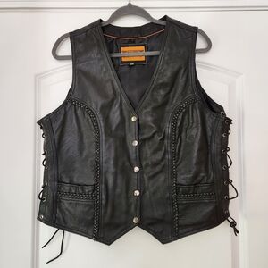 WOMEN'S PREMIUM LEATHER BRAIDED BIKER VEST SIZE XXL